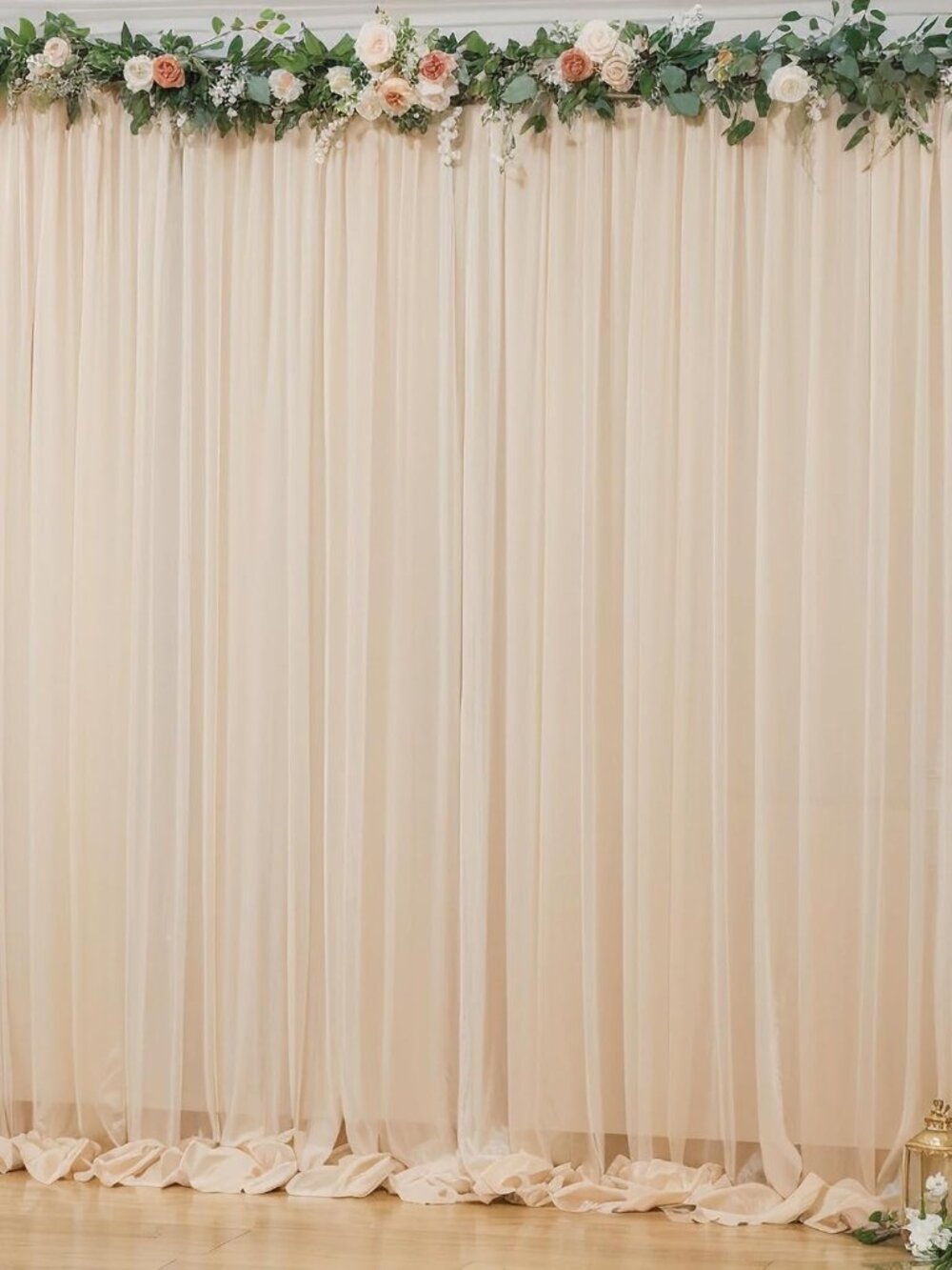 10x10ft Champagne Tulle Backdrop Curtain for Parites, Semi-Sheer Backdrop Curtai